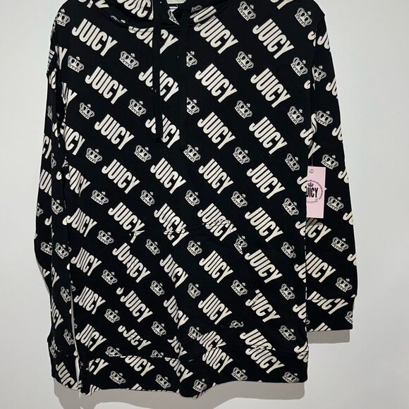 Juicy Couture Women's Black White Logo French Terry Long Sleeve Hoodie Small NWT - Picture 1 of 11